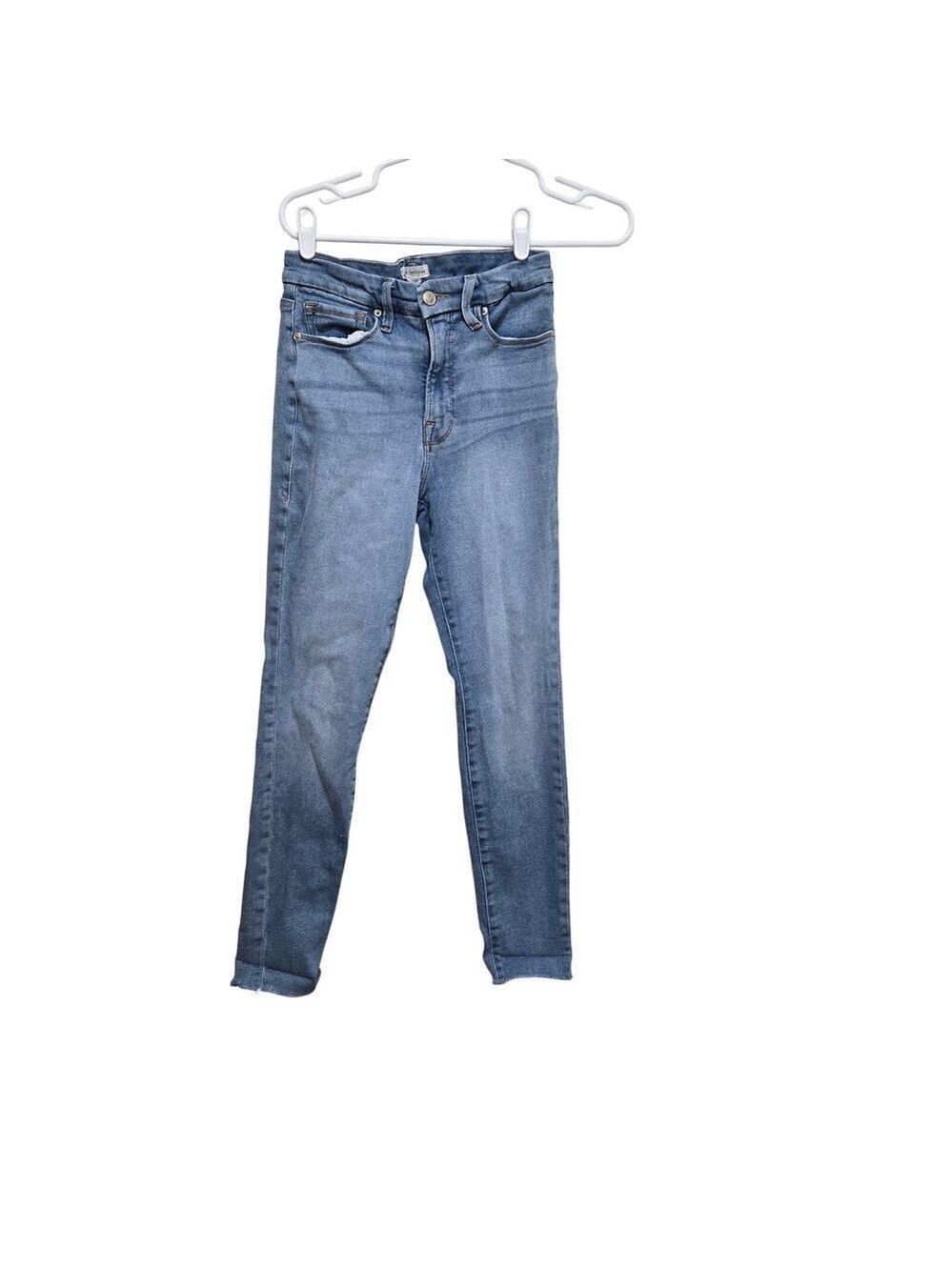 Good American Good Legs Crop Skinny Jeans 27/4 Raw Step Hem Medium Wash